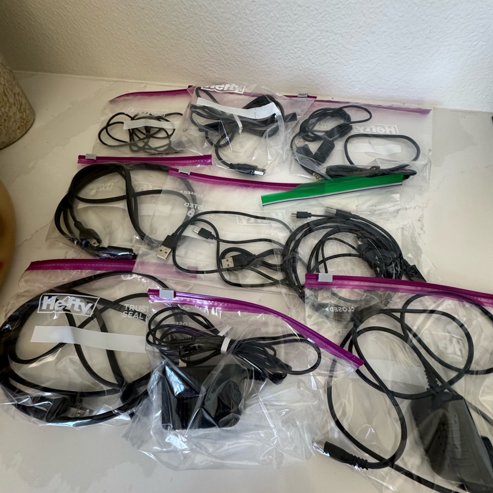 Electronics. USB cables and more. 9 bags. For electronics buff